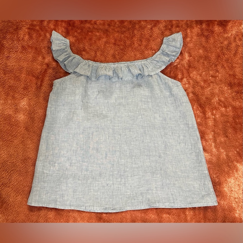 SAKS FIFTH AVENUE blue Linen Ruffle Tank Top Size M